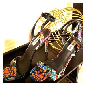 Floral Silk-like Ankle Strap Sandals